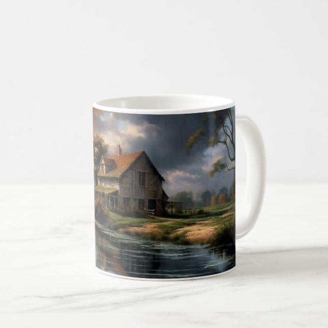 Caneca De Café Reflexões Tranquilas do País (Frente Esquerda)