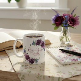 Caneca De Café Refúgio e força floral roxo 