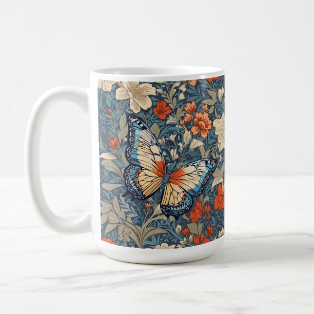 Caneca De Café Regal Butterfly Amidst William Morris Floral (Esquerda)