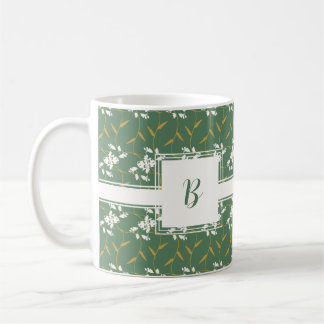 Caneca De Café Regal Floral Verde Quadrado Cheio Monograma