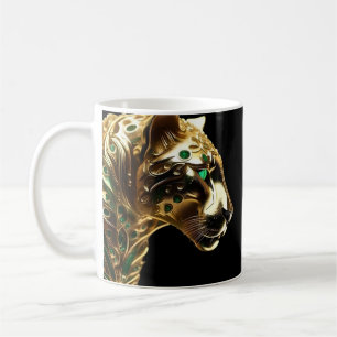 Caneca De Café Regal Grace: A Jaguar Dourada Adornada com Emerald