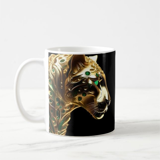 Caneca De Café Regal Grace: A Jaguar Dourada Adornada com Emerald (Esquerda)