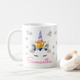 Caneca De Café Regal Unicorn Princess Crown Rhinestones & Daisies