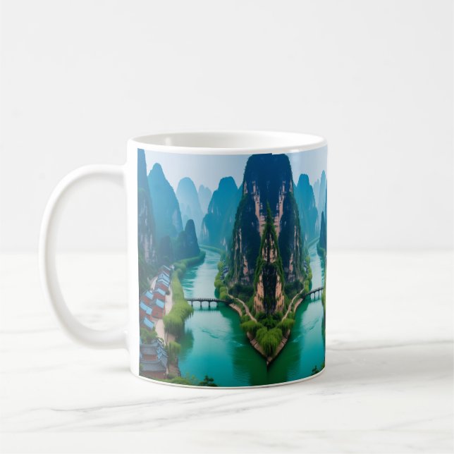 Caneca De Café Regiões da Serenidade: Paisagem do Rio Karst Mount (Esquerda)
