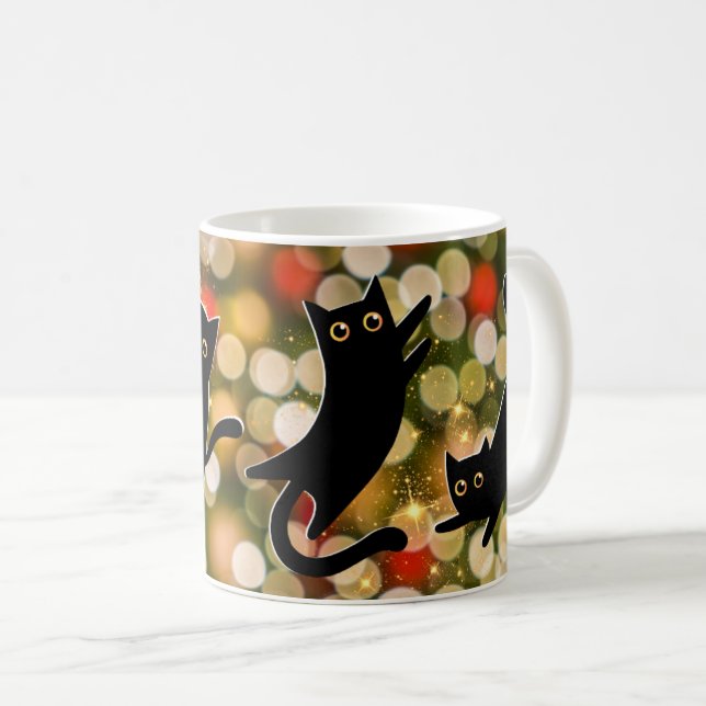 Caneca De Café Regra dos Gatos Negros! Mini pantera ama o Natal! (Frente Esquerda)