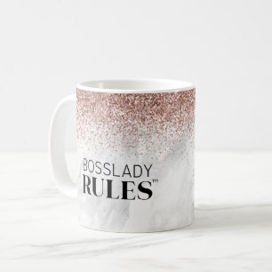 Caneca De Café Regras BossLady Logotipo Rosa do Glitter Dourado N