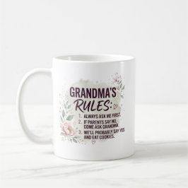 Caneca De Café Regras Divertidas da Vovó Floral Aquarela Citação