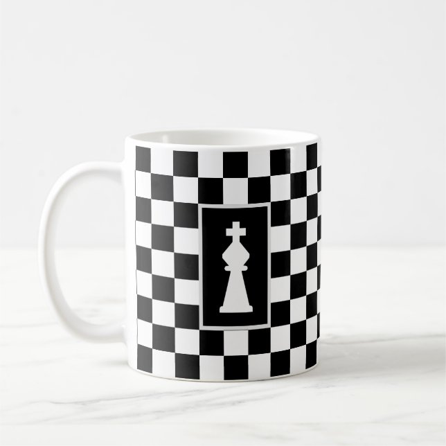 Caneca De Café Rei Branco sobre Xadrez Preto e Branco (Esquerda)