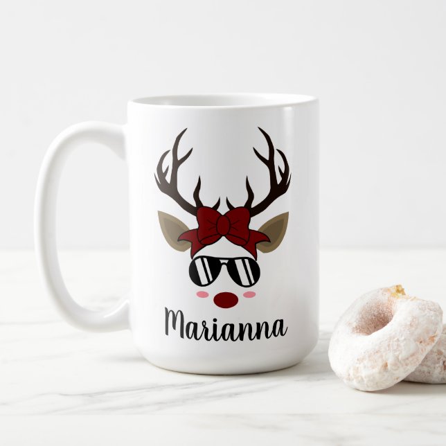 Caneca De Café Reindeado de Natal arco de cabelo ruivo óculos esc (Com Donut)