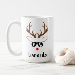 Caneca De Café Reindeado de Natal legal nariz vermelho óculos esc
