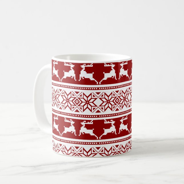 Caneca De Café Reindeado Escandinavo de Natal Nórdico (Frente Esquerda)