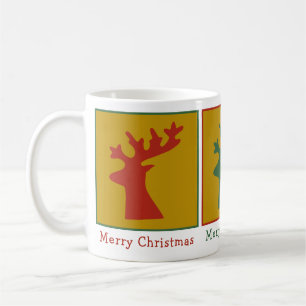 Caneca De Café Reindedora de Natal Cabeça Vermelha Verde e Dourad