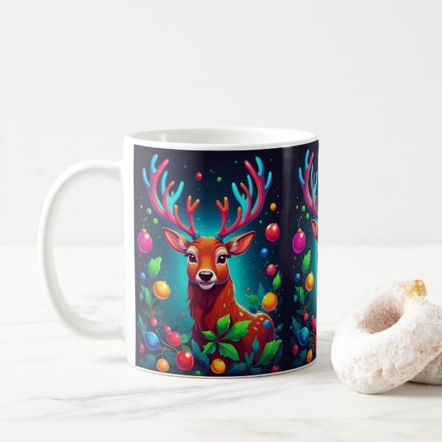 Caneca De Café "Reindeer & Baubles" Natal (Com Donut)