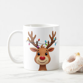 Caneca De Café Reindeer com Luzes de Natal
