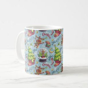 Caneca De Café Reindeer de Natal e Globos de Neve