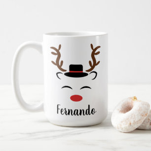 Caneca De Café Reindeer de Natal, nariz vermelho, chapéu preto pe