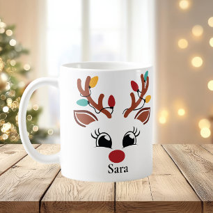 Caneca De Café Reindeer Personalizado com Lights Christmas Mug