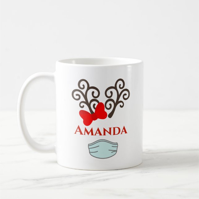 Caneca De Café Reindeer Personalizado com máscara - Feliz Natal (Esquerda)