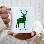 Caneca De Café Reindeer Personalizado GreenBuffalo Xadrez Natal<br><div class="desc">Reindeer Green Buffalo Xadrez Personalizada Natal</div>