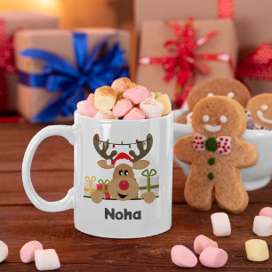 Caneca De Café Reindeer presentes na época de natal com seu nome