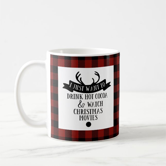 Caneca De Café Reindeer Red & Black Buffalo Xadrez Natal (Esquerda)