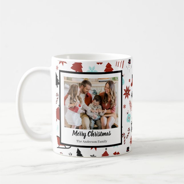 Caneca De Café Reindeer Sleigh Christmas Pine Trees (Esquerda)