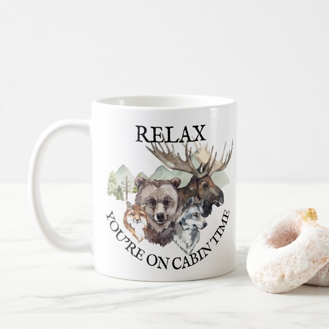 Caneca De Café Relaxe, você está no tempo da Cabina, animais da f (Com Donut)