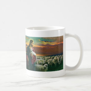 Caneca De Café Religião Vintage, Cristo Bom Pastor com Relógio