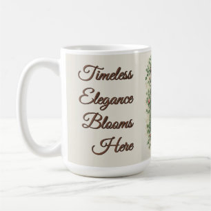 Caneca De Café Relógio Antigo Rodeado por Rosas e Vinhas