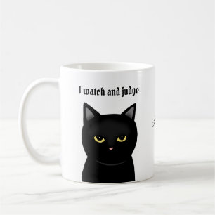 Caneca De Café Relógio de Gato Preto Engraçado e Julga Nome Perso