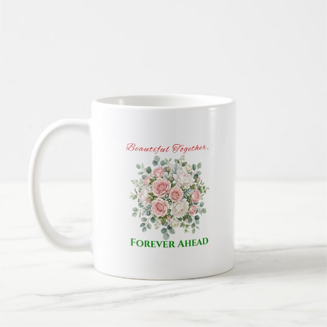 Caneca De Café Relógio de Noiva com Flores Elegantes (Esquerda)