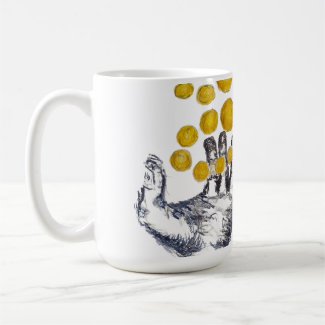 Caneca De Café Relógio de Parede Mãos Estendidas com Globos Doura (Esquerda)