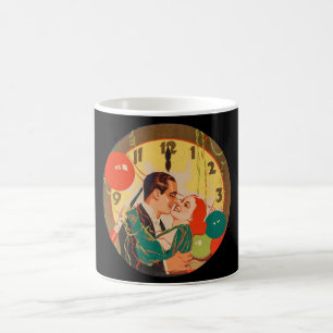 Caneca De Café Relógio de Réveillon Vintage Art Déco Beijo
