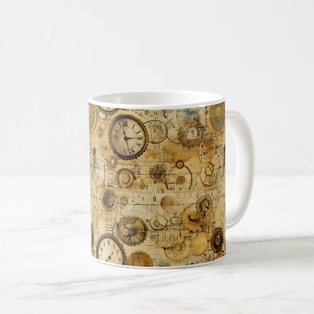 Caneca De Café Relógio Russo Steampunk Grunge (5) (Frente Esquerda)