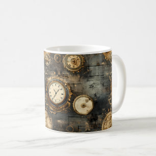 Caneca De Café Relógio Vintage Steampunk Engrenagens Bronze Preto