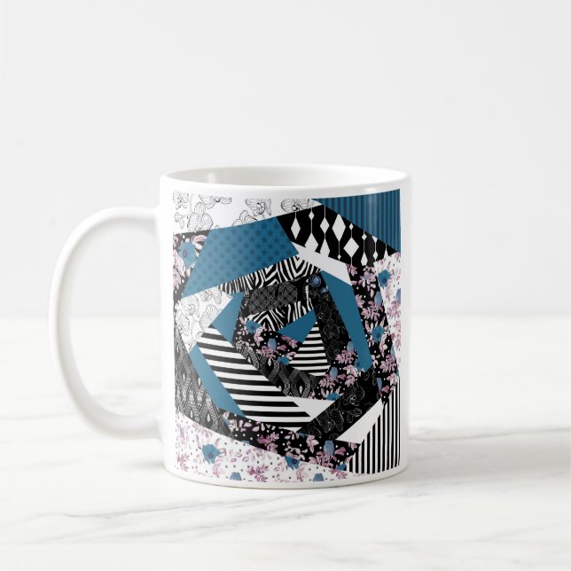 Caneca De Café Remendo azul, popular, remendo, folclórico, rústic (Esquerda)