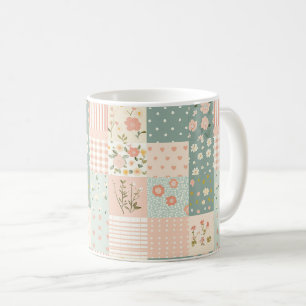 Caneca De Café Remendo de Jardim Vintage em Rosa Poeirento e Lava