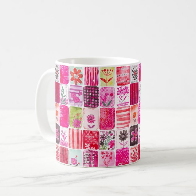 Caneca De Café Remendo Floral Rosa (Frente Esquerda)