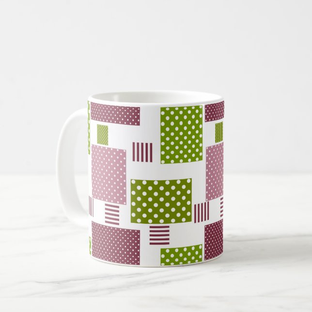 Caneca De Café Remendo marrom verde bolinhas branco costas (Frente Esquerda)