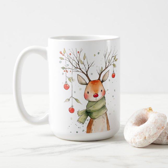 Caneca De Café Rena Bonita Personalizada de Natal (Com Donut)