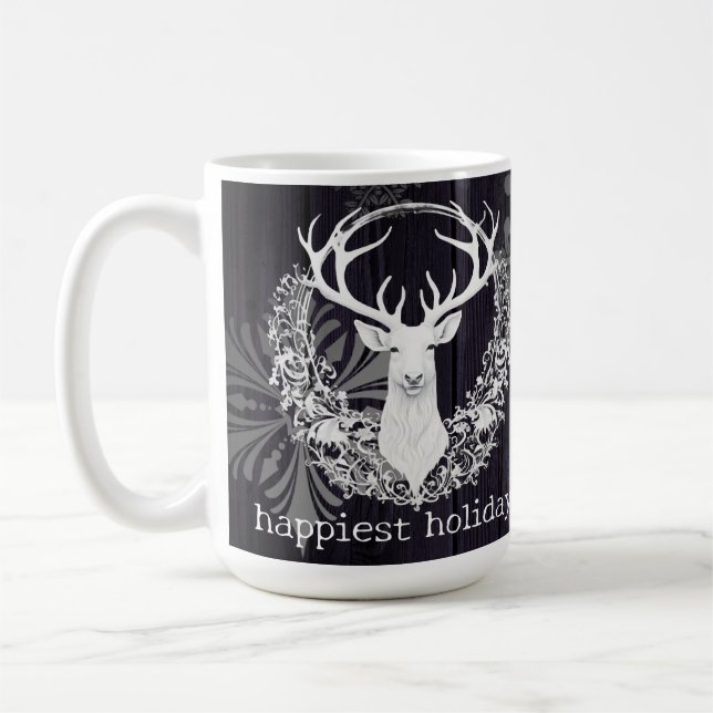Caneca De Café Rena Branca Rustic Watercolor | Roxa (Esquerda)