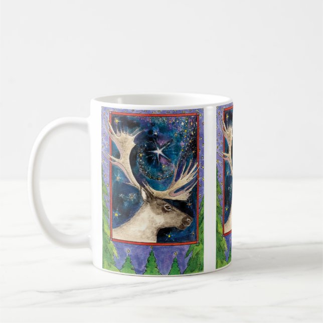 Caneca De Café Rena de Natal à Noite com uma Estrela Brilhante (Esquerda)
