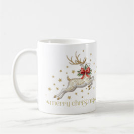 Caneca De Café Rena de Natal Dourada Branca