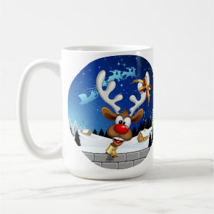 Caneca De Café Rena de Natal Engraçada Espiando Meme de Natal