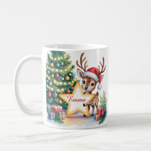 Caneca De Café Rena de Natal Personalizada Nome Customizado