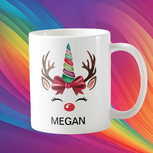 Caneca De Café Rena de Natal Unicórnio Chifre Rosto (Christmas Reindeer Unicorn Horn Face Coffee Mug
)