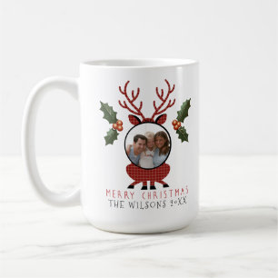 Caneca De Café Rena de Xadrez de Natal com Foto Personalizada