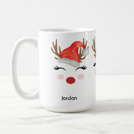 Caneca De Café Rena Personalizada Bonita Face Santa Hat, Tiara