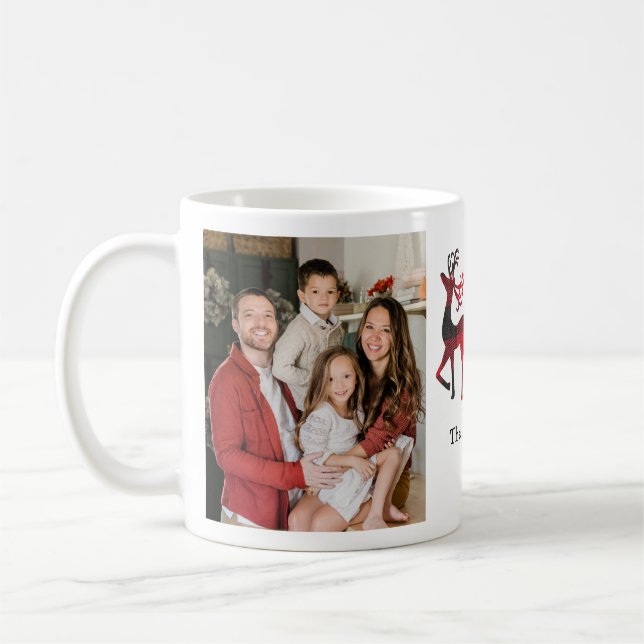 Caneca De Café Rena Plaid com Trenó Feliz Natal Foto (Esquerda)