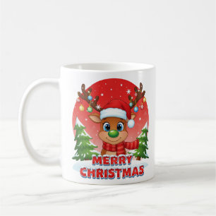 Caneca De Café Renas de Natal Fofas com Ornamentos de Chapéu de P